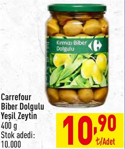 Carrefour Biber Dolgulu Yeşil Zeytin 400 g image