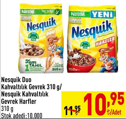 Nesquik Dua Kahvaltılık Gevrek 310 g/Nesquik Kahvaltılık Gevrek Harfler 310 g image