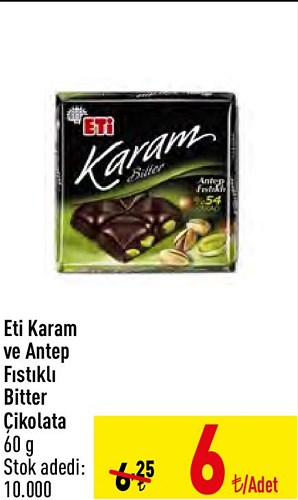 Eti Karam ve Antep Fıstıklı Bitter Çikolata 60 g image