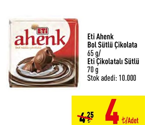 Eti Ahenk Bol Sütlü Çikolata 65 g/Eti Çikolatalı Sütlü 70 g image