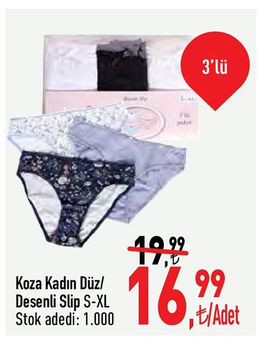 Koza Kadın Düz/Desenli Slip 3'lü image