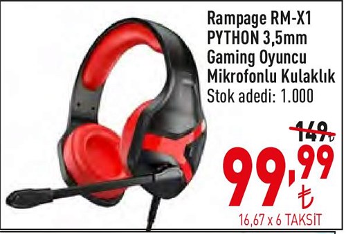 Rampage RM-X1 Python 3,5 mm Gaming Oyuncu Mikrofonlu Kulaklık image