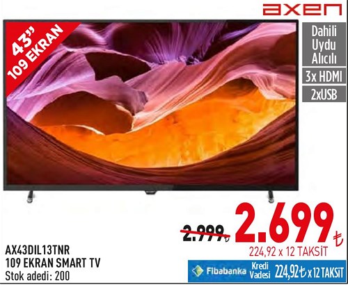 Axen AX43DIL13TNR 43" 109 Ekran Smart Tv image