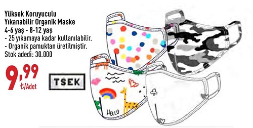 Yüksek Koruyuculu Yıkanabilir Organik Maske 4-6 Yaş / 8-12 Yaş image