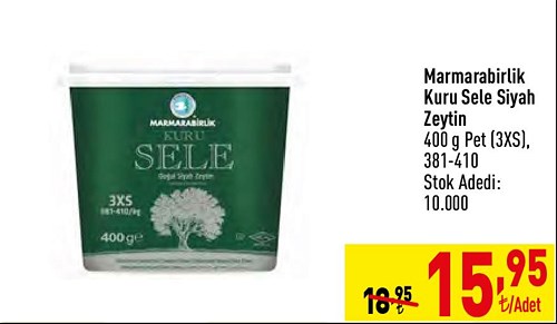 Marmarabirlik Kuru Sele Siyah Zeytin 400 g Pet (3XS) 381-410 image