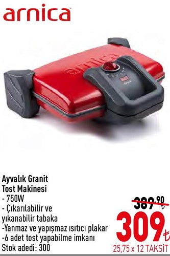 Arnica Ayvalık Granit Tost Makinesi 750 W image