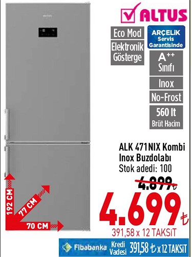 Altus ALK 471NIX Kombi Inox Buzdolabı image