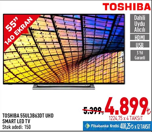 Toshiba 55UL3B63DT 55" 140 Ekran UHD Smart Led Tv image