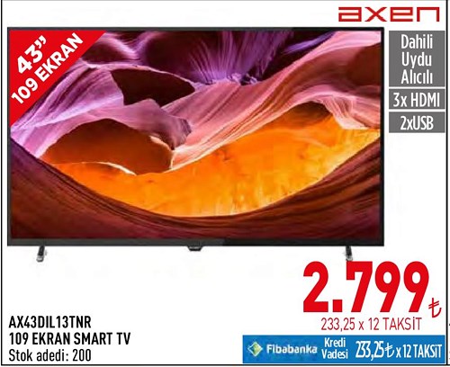 Axen AX43DIL13TNR 43" 109 Ekran Smart Tv image