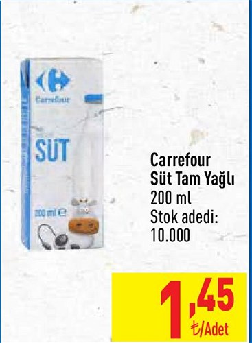 Carrefour Süt Tam Yağlı 200 ml image