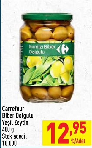 Carrefour Biber Dolgulu Yeşil Zeytin 400 g image