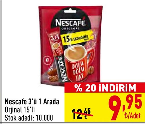 Nescafe 3'ü 1 Arada Original 15'li image