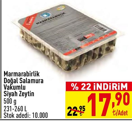 Marmarabirlik Doğal Salamura Vakumlu Siyah Zeytin 500 g image