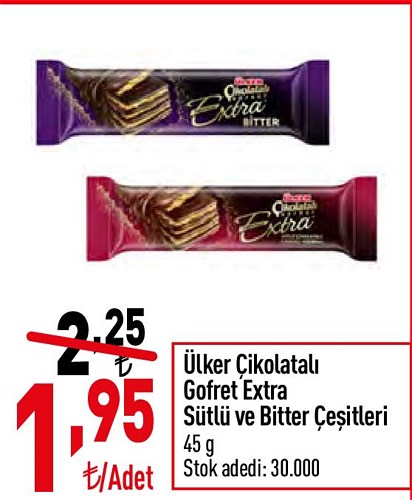 Ülker Çikolatalı Gofret Extra Sütlü ve Bitter Çeşitleri 45 g image