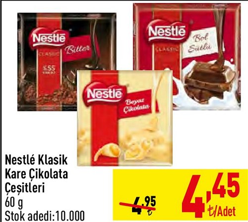 Nestle Klasik Kare Çikolata Çeşitleri 60 g image