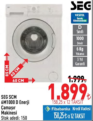 Seg SCM 6M1000 D Enerji Çamaşır Makinesi image