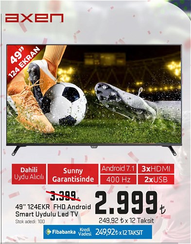 Axen 49" 124 Ekran FHD Android Smart Uydulu led Tv image