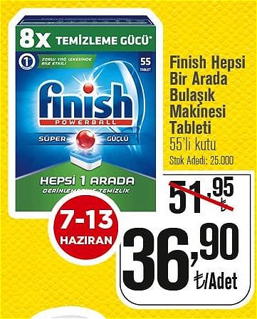 Finish Hepsi Bir Arada Bulaşık Makinesi Tableti 55'li Kutu image