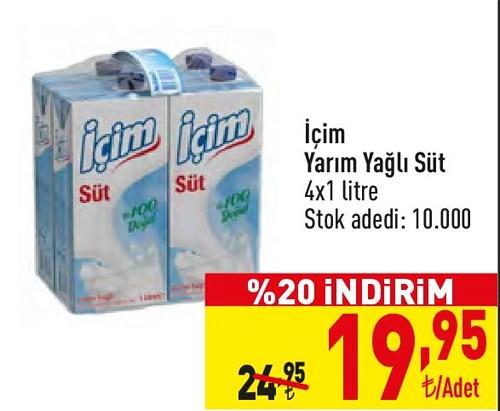 İçim Yarım Yağlı Süt 4x1 litre image