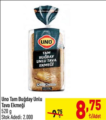 Uno Tam Buğday Unlu Tava Ekmeği 520 g image