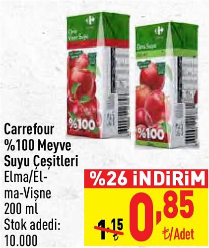 Carrefour %100 Meyve Suyu Çeşitleri 200 ml image