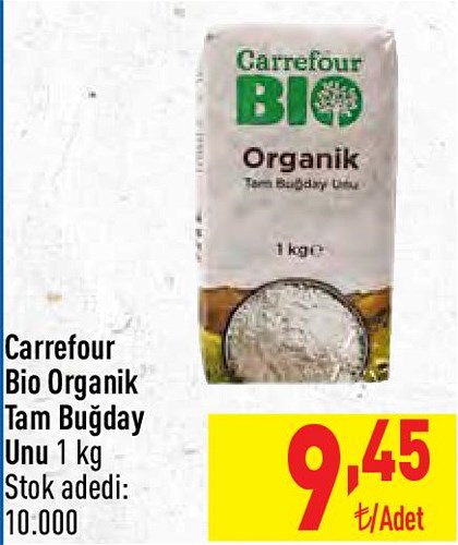 Carrefour Bio Organik Tam Buğday Unu 1 kg image