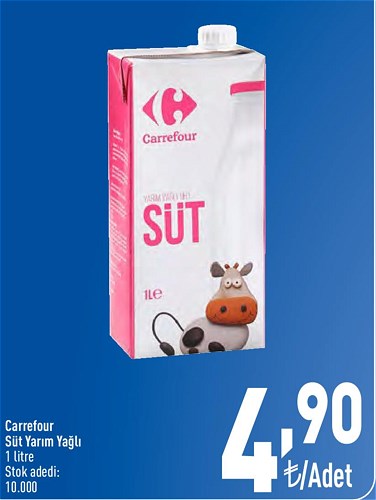 Carrefour Yarım Yağlı Süt 1 Lt image