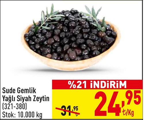 Sude Gemlik Yağlı Siyah Zeytin (321-380) Kg image