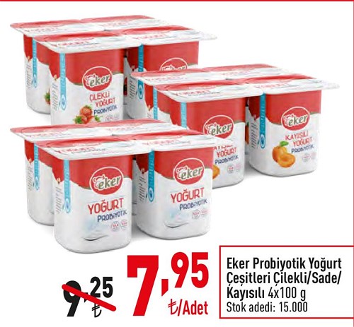 Eker Probiyotik Yoğurt Çeşitleri Çilekli/Sade/Kayısılı 4x100 g image