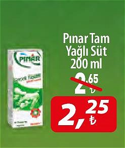 Pınar Tam Yağlı Süt 200 ml image