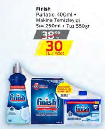 Finish Parlatıcı 400 ml+Makine Temizleyici Sıvı 250 ml+Tuz 550 gr image