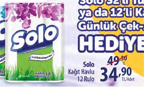 Solo Kağıt Havlu 12 Rulo+Günlük Çek Al Peçete Hediye image