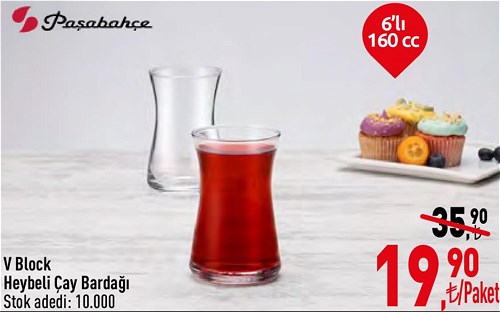 Paşabahçe V Block Heybeli Çay Bardağı 6'lı 160 cc image