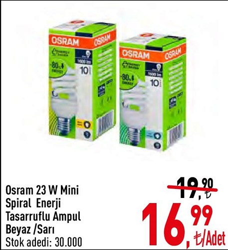 Osram 23 W Mini Spiral Enerji Tasarruflu Ampul Beyaz/Sarı image