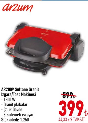 Arzum AR2009 Sultane Izgara / Tost Makinesi 1800 W image