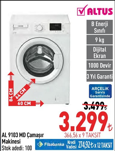 Altus 9103 MD Çamaşır Makinesi image