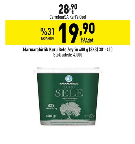 Marmarabirlik Kuru Sele Zeytin 400 g (3XS) 381-410 image