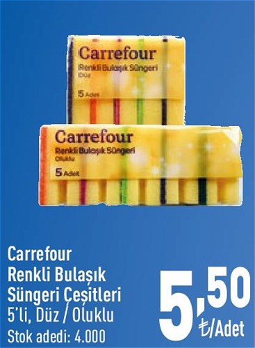 Carrefour Renkli Bulaşık Süngeri Çeşitleri 5'li Düz/Oluklu image