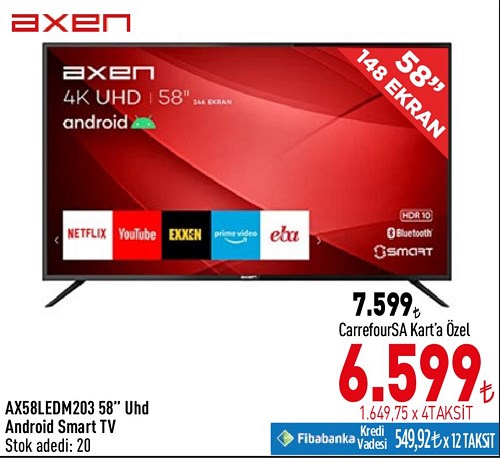 Axen AX58LEDM203 58 inç Uhd Android Smart TV image