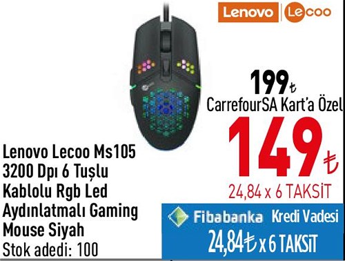 Lenovo Lecoo Ms105 3200 Dpi 6 Tuşlu Kablolu Rgb Led Aydınlatmalı Gaming Mouse Si image