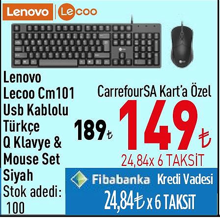 Lenovo Lecoo Cm101 Usb Kablolu Türkçe Q Klavye & Mouse Set Siyah image