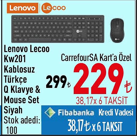 Lenovo Lecoo Kw201 Kablosuz Türkçe Q Klavye & Mouse Set Siyah image