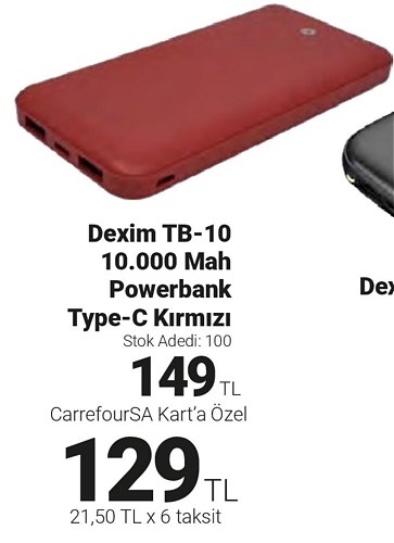 Dexim TB-10 10.000 Mah Powerbank Type-C Kırmızı image