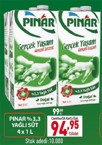 Pınar %3,3 Yağlı Süt 4x1 L image