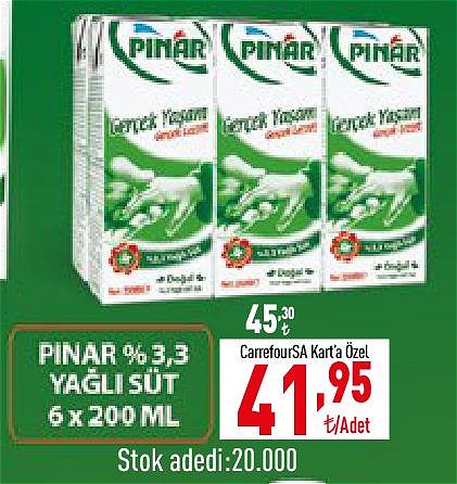 Pınar %3,3 Yağlı Süt 6x200 ml image