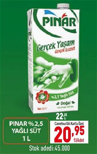 Pınar %2,5 Yağlı Süt 1 L image