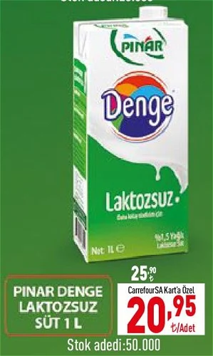 Pınar Denge Laktozsuz Süt 1 L image