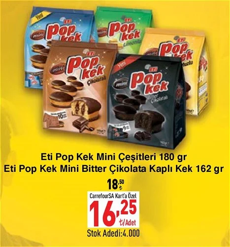 Eti Pop Kek Mini Çeşitleri 180 gr/Bitter Çikolata Kaplı Kek 162 gr image