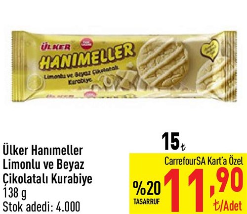 Ülker Hanımeller Limonlu ve Beyaz Çikolatalı Kurabiye 138 g image