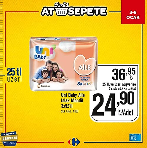 Uni Baby Aile Islak Mendil 3x52'li image